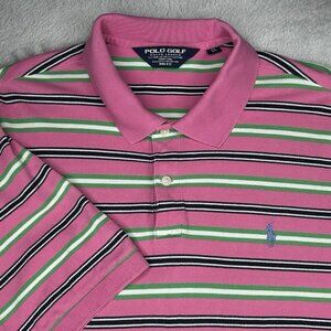 Polo Golf Ralph Lauren Shirt Mens Extra Large Pink Green Stripe Golf Preppy XL